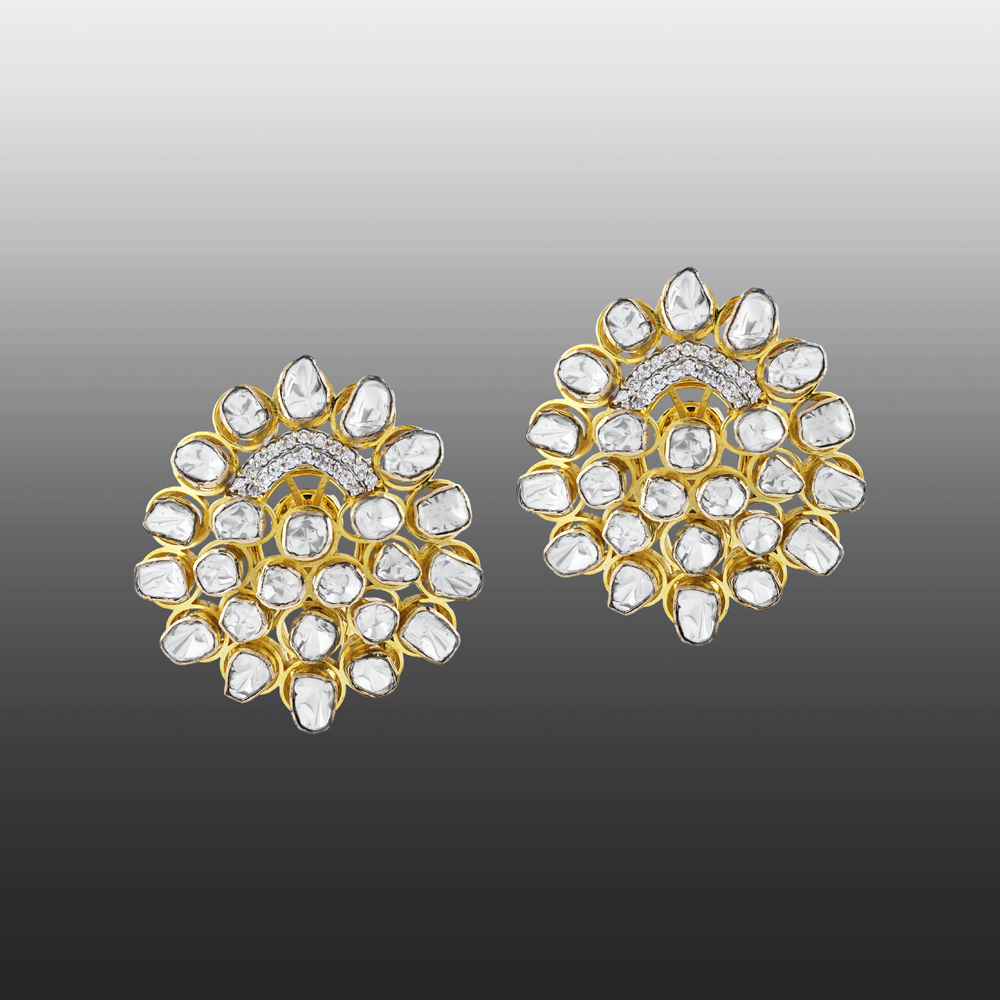Polki Earrings with Polki Cluster and Diamonds